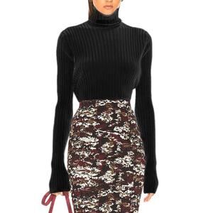 Victoria Beckham Polo Neck Top in Black Ribbed Knit Pullover Turtleneck Sweater